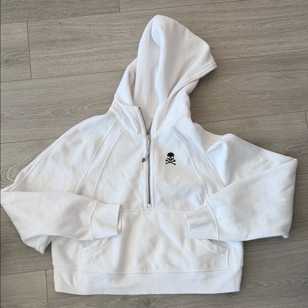 Lululemon x SoulCycle half zip scuba hooded sweatshirt in heather white
